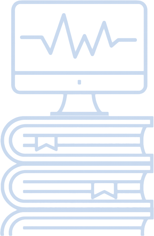 Minimalist line art icon representing sleep study scoring and reporting, including CPAP mask, sleep charts, and diagnostic reports, designed for Sleep Metrics website.